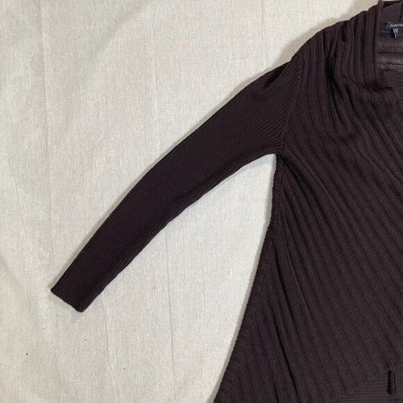 Eileen Fisher | 100% Wool Chocolate Brown Open-Front Longline Cardigan | Small - Picture 4 of 6